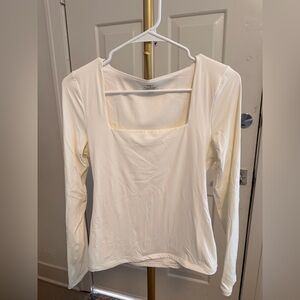 Square Neck White Long Sleeve Top